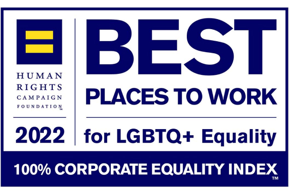 Human Rights Corporation Foundation best places to work 2022 for LGBTQ+ equality. 100% corporate equality index.